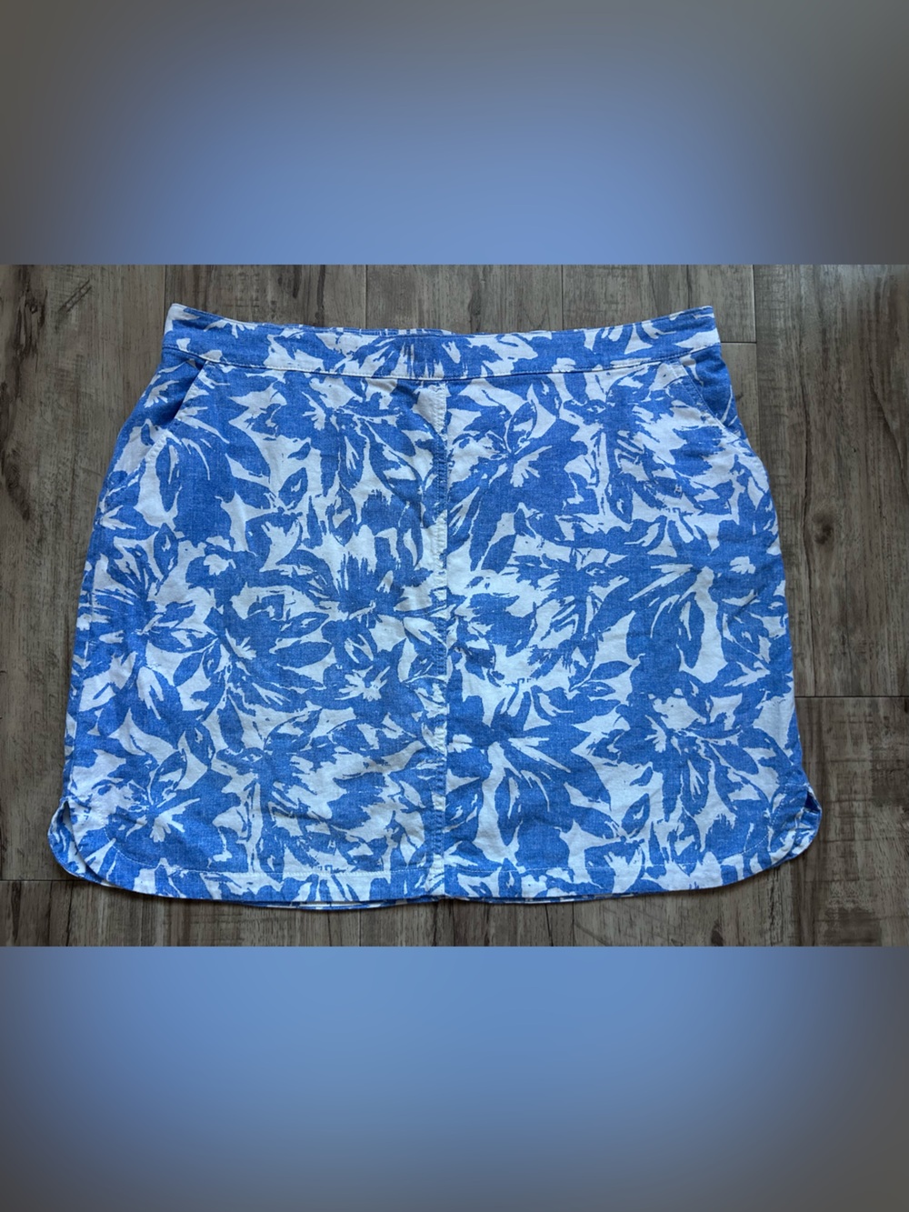 Linen blend Blue Floral Women's Skirt summer vacation lightweight beachy flower